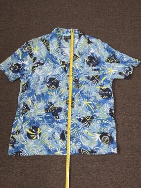 Maui & Sons - Short Sleeve Button Up | Blue Yellow Tropical Print | Men's Medium